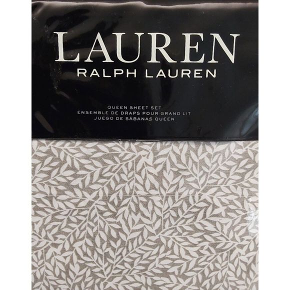 Ralph Lauren SPENCER LEAF SATEEN Grey 100% Cotton Queen Sheet Set Bedding - Picture 5 of 9